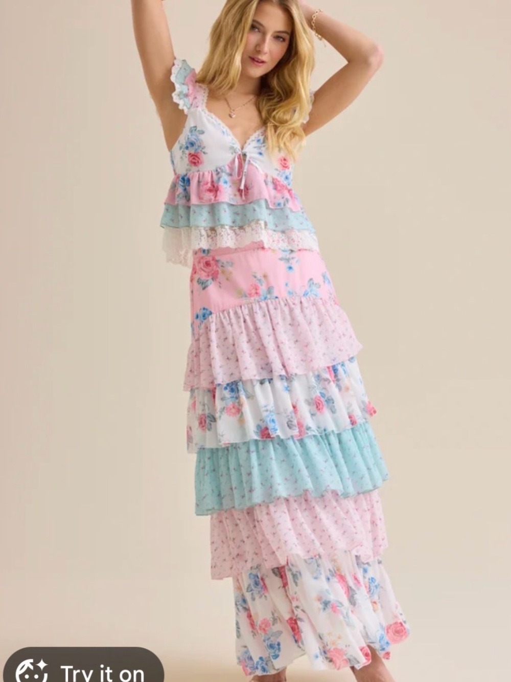 Altar’d State Floral Tiered Ruffle Maxi Skirt and Blouse Set